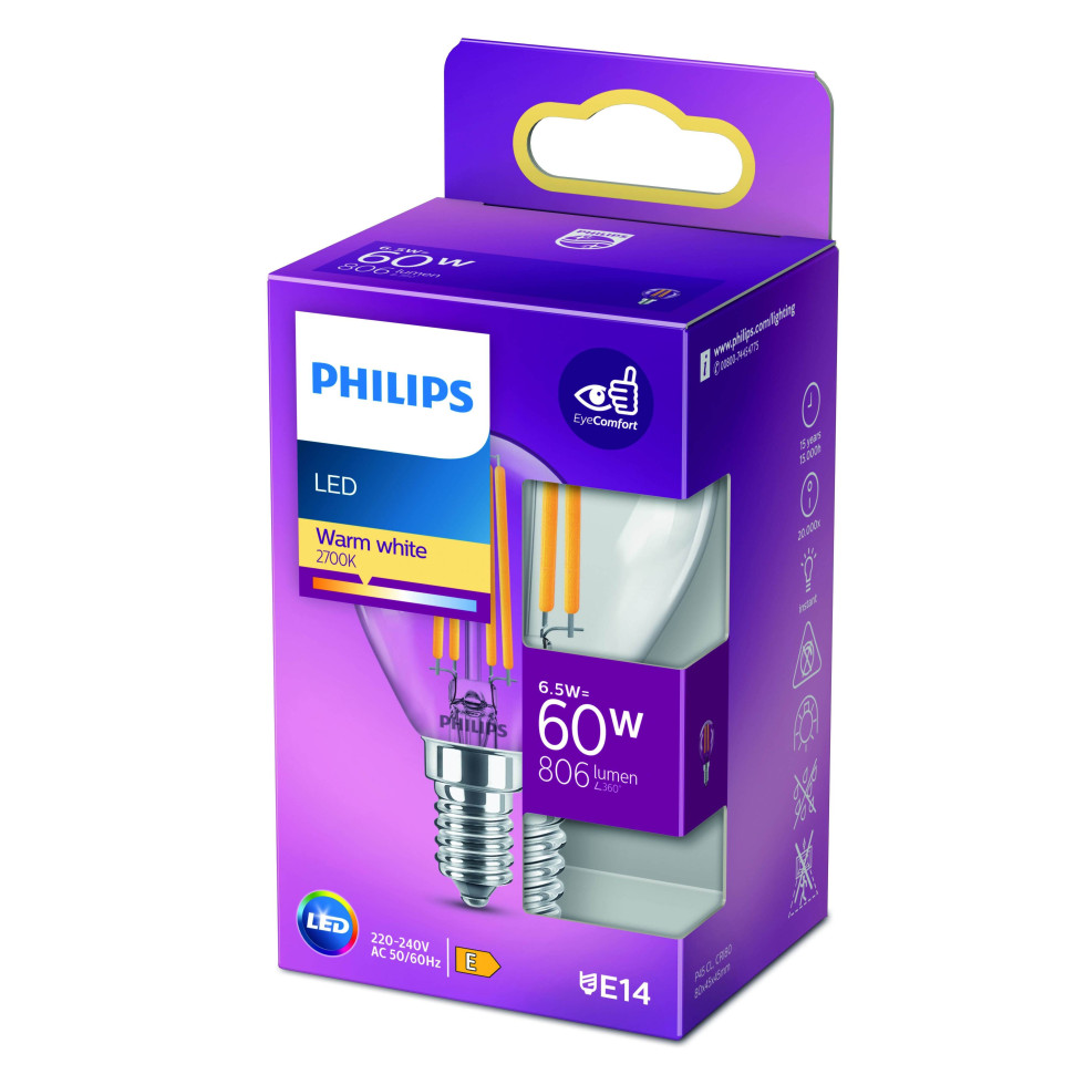 Philips Led Leuchtmittel Filament Tropfenform P E W Warmwei