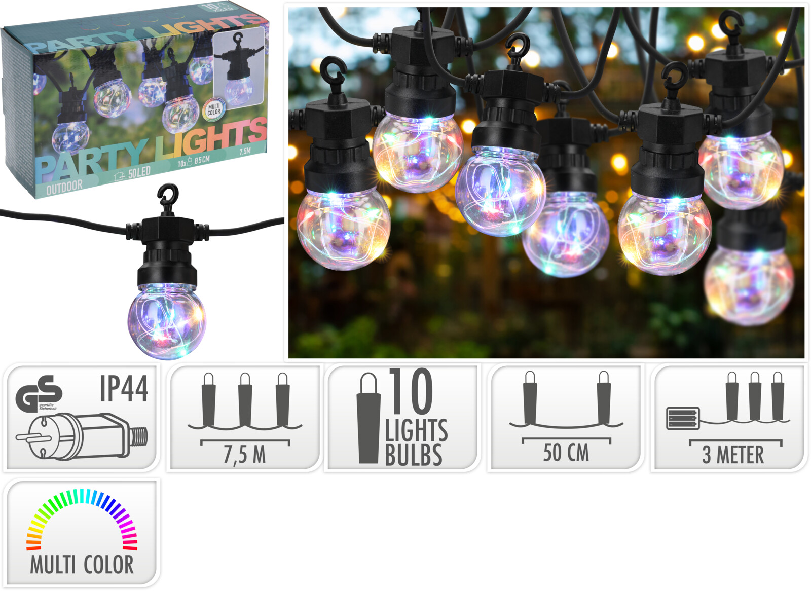 LED Lichterkette Party Lights RGB mit 10 Leuchtköpfen kaufen Globus